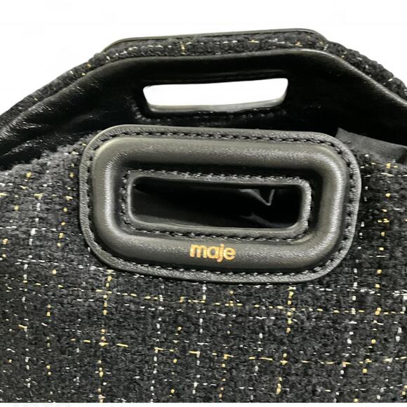 NWT MAJE Black Gold Metallic Tweed Crossbody Shoulder Bag Purse Leather Tassel - Picture 7 of 10